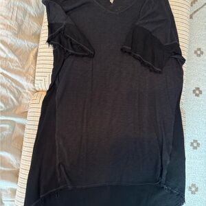 XCVI Black Fringe Sleeve Top